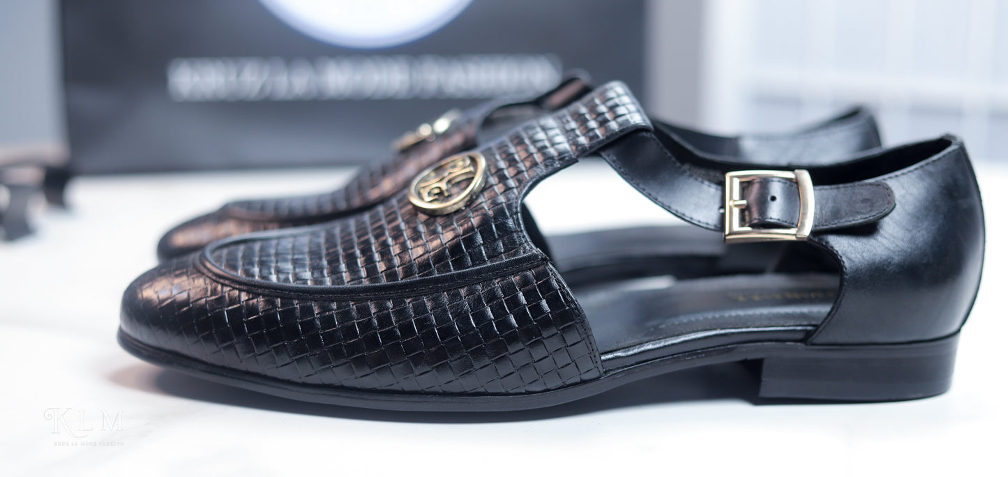 Men Stylish Black Sandals Leather Shoes