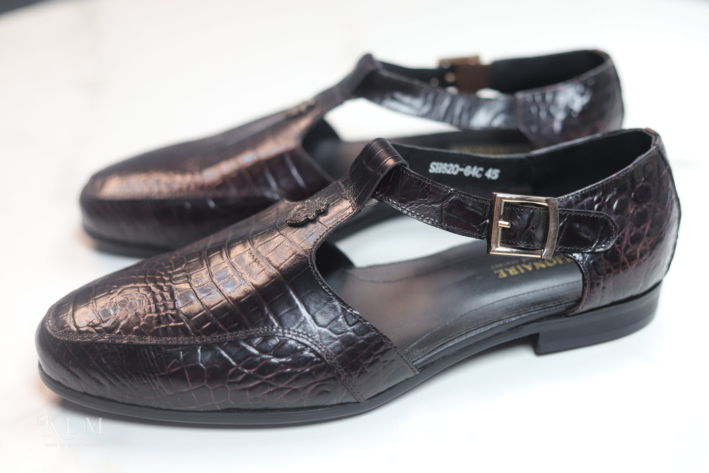 Stylish Dark Brown Crocodile Sandals Leather Shoes for Men