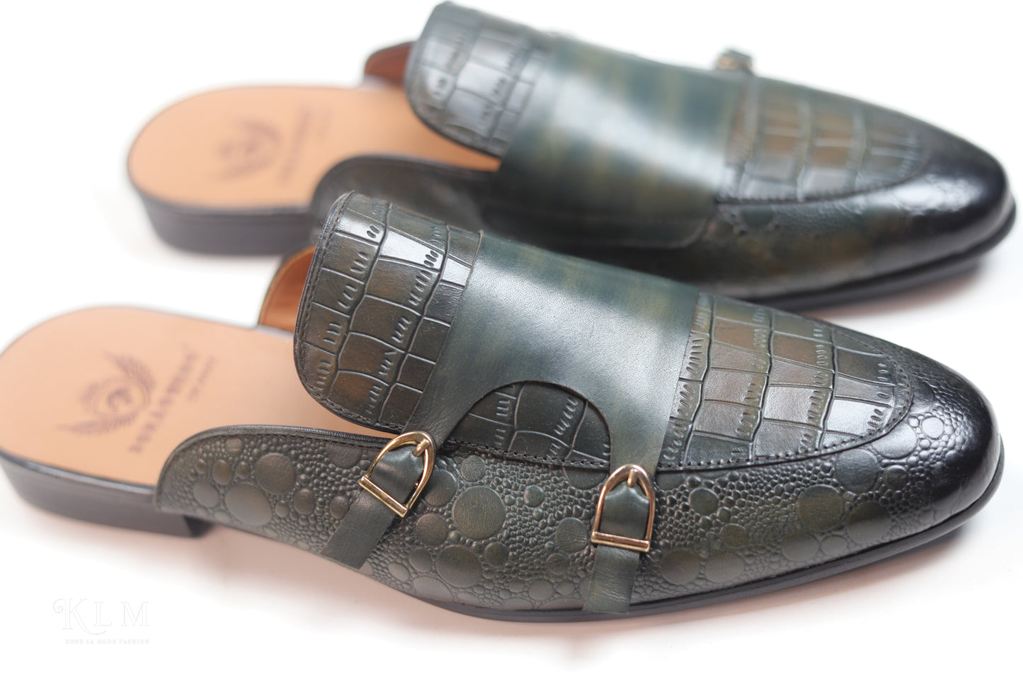 Stylish Lux Dark Green Crocodile Half Leather Shoes