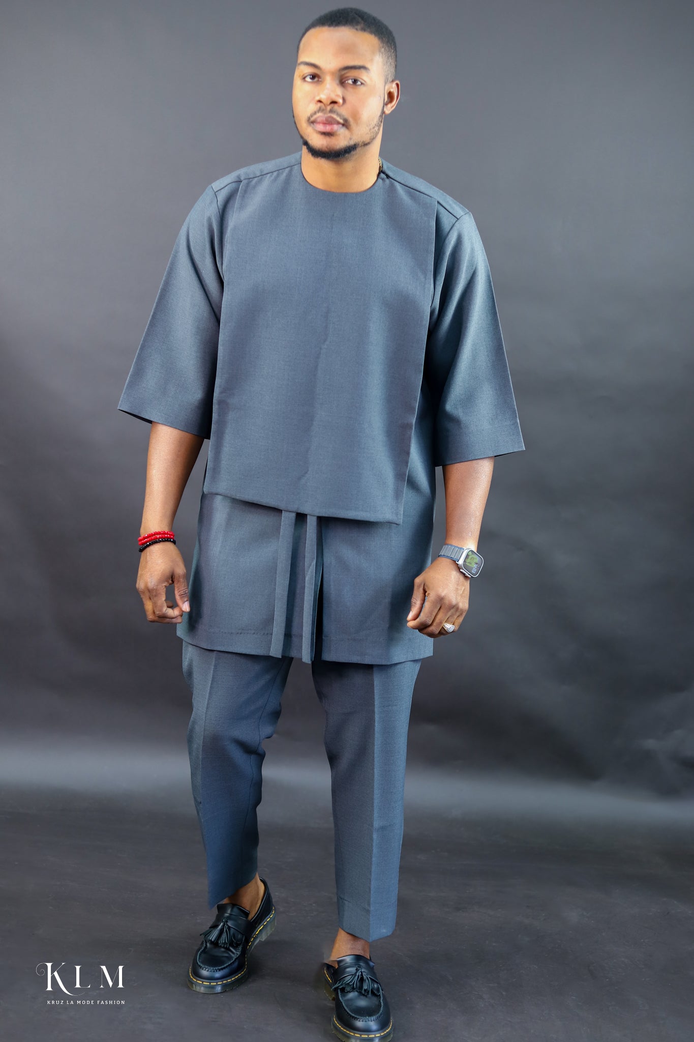 Gray Stylish African Men Kaftan Set