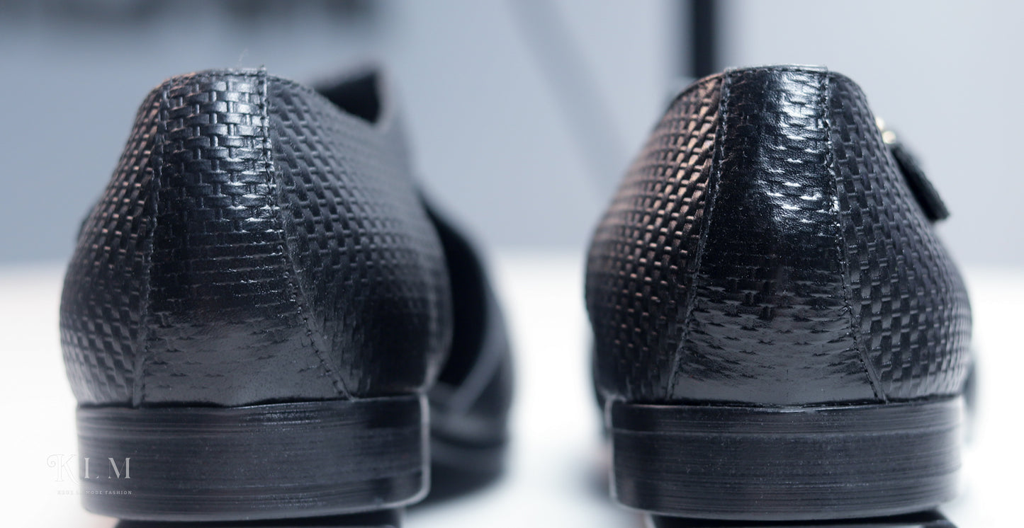 KLM Stylish Black Tassel Sandals Leather Shoes for Men