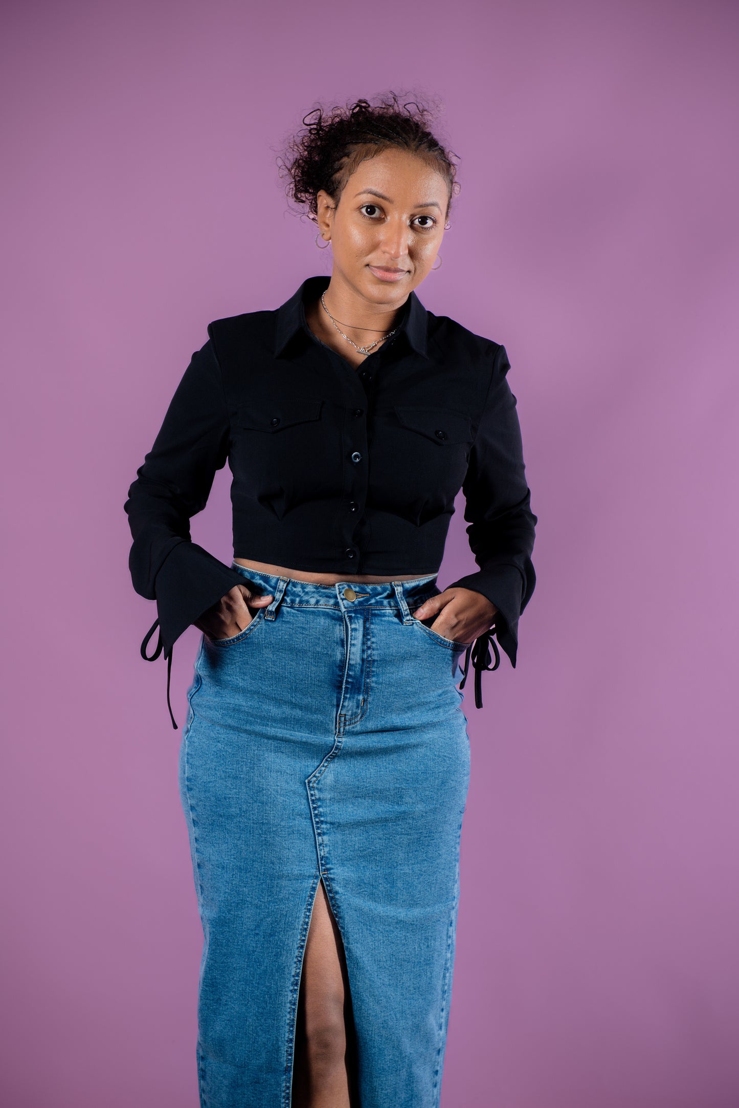 Sara Demin Split Skirt