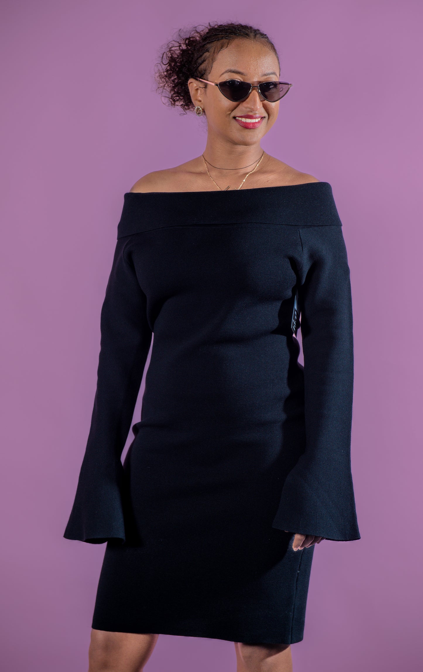 Round Shoulder Midi Dress