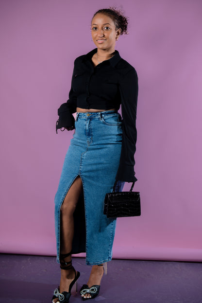 Sara Demin Split Skirt