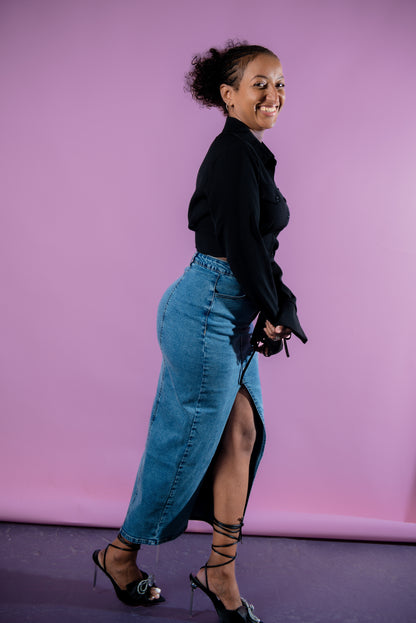 Sara Demin Split Skirt
