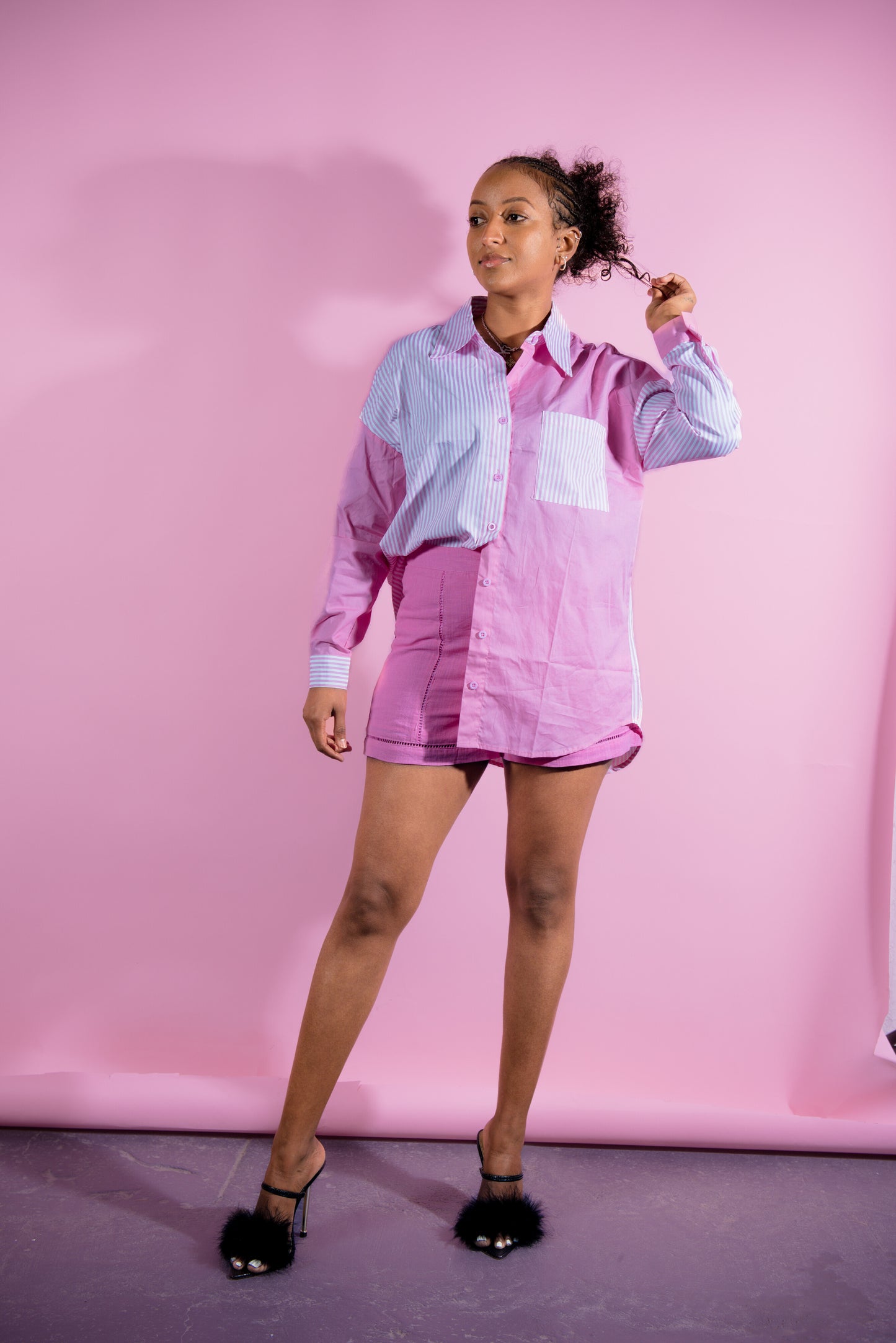Sara Pink Stripe Collar Top