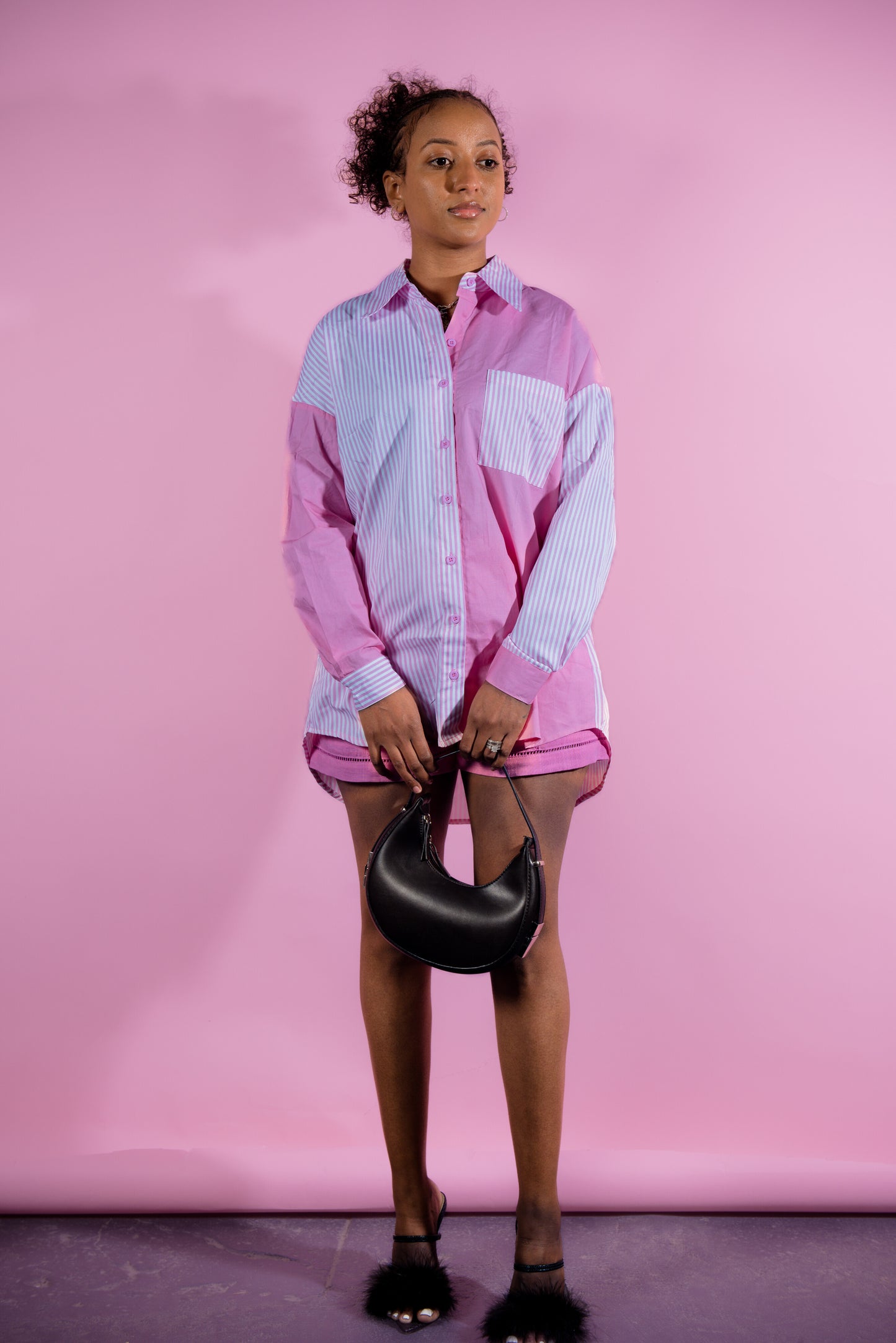 Sara Pink Stripe Collar Top