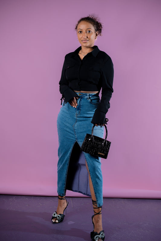 Sara Demin Split Skirt