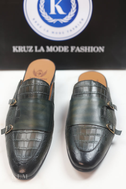 Stylish Lux Dark Green Crocodile Half Leather Shoes