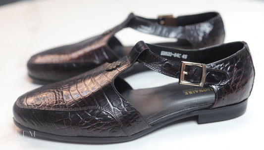 Stylish Dark Brown Crocodile Sandals Leather Shoes for Men