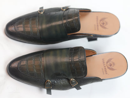 Stylish Lux Dark Green Crocodile Half Leather Shoes