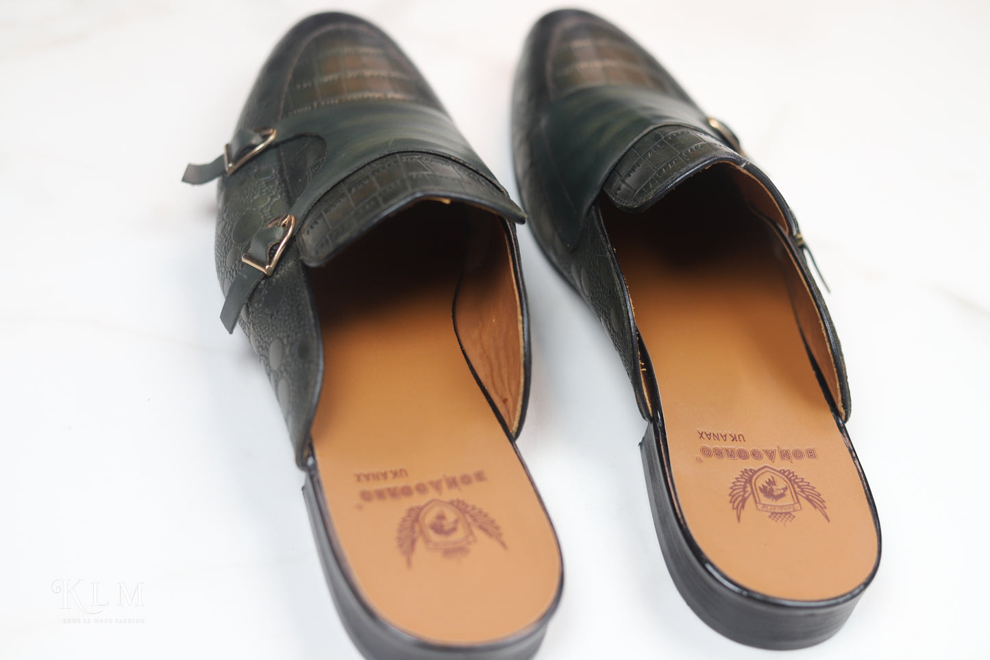 Stylish Lux Dark Green Crocodile Half Leather Shoes
