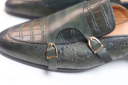 Stylish Lux Dark Green Crocodile Half Leather Shoes