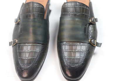 Stylish Lux Dark Green Crocodile Half Leather Shoes