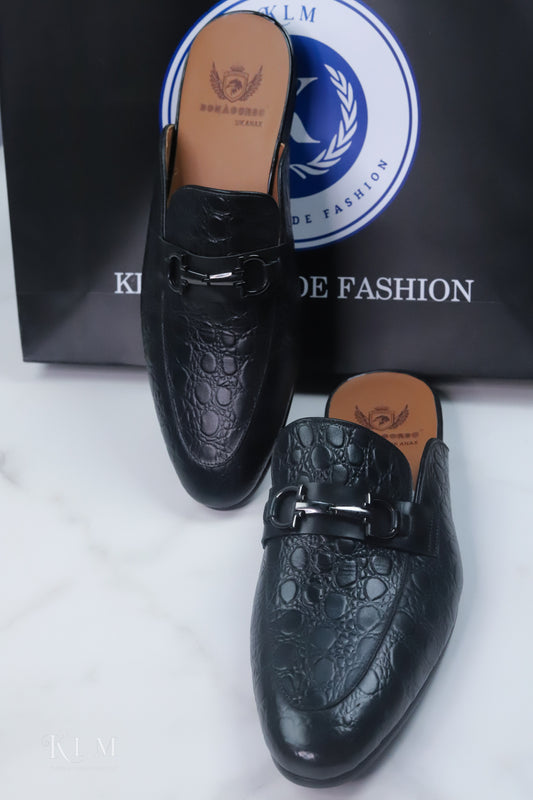 KLM Stylish Half Black Leather Shoes