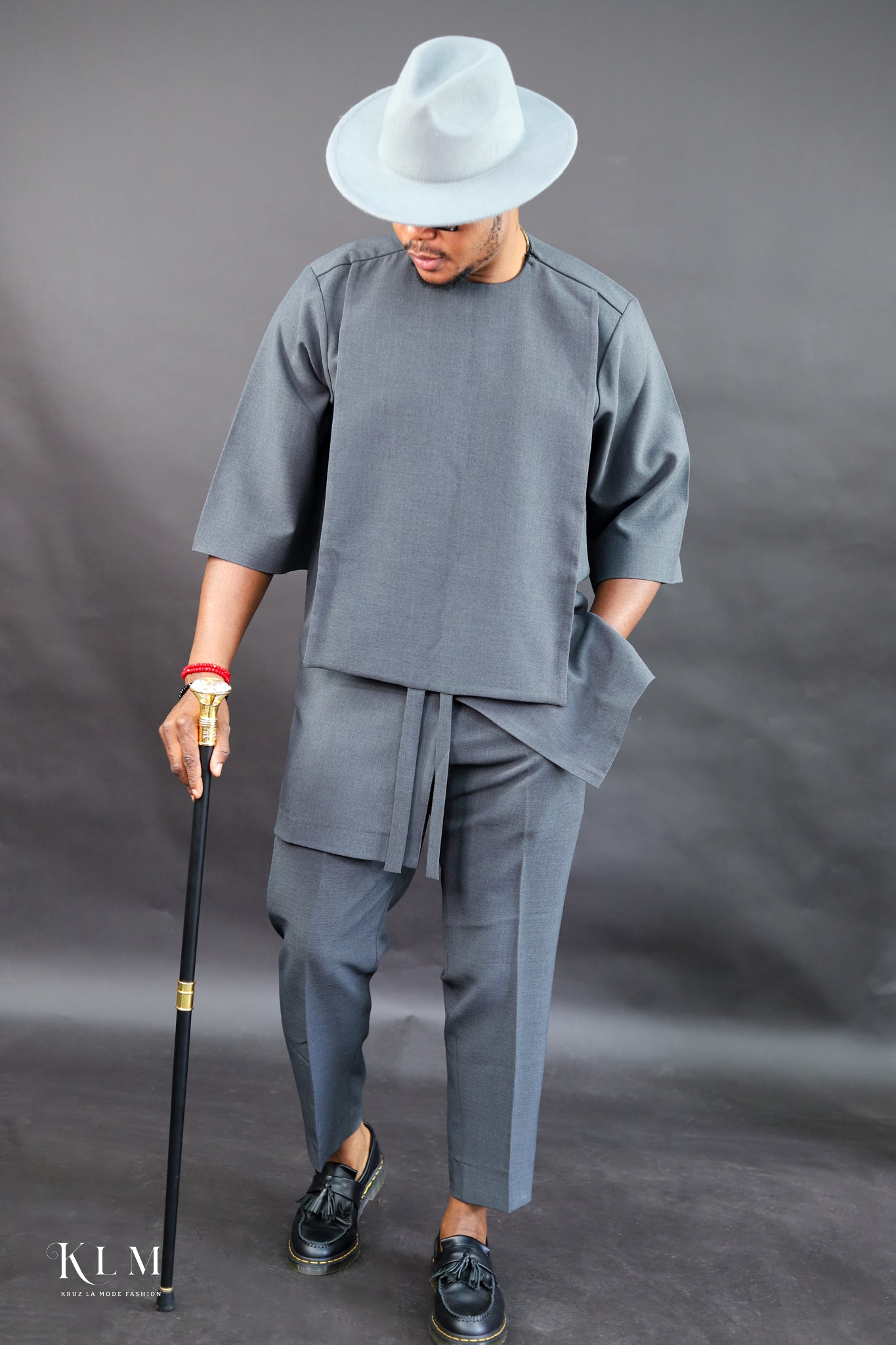 Gray Stylish African Men Kaftan Set