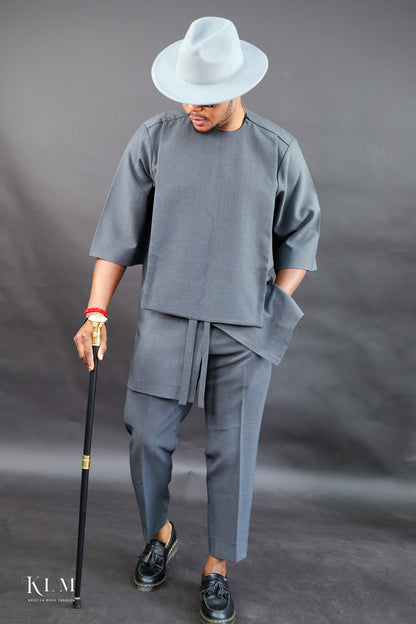 Gray Stylish African Men Kaftan Set