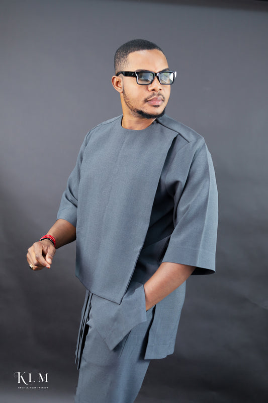 Gray Stylish African Men Kaftan Set