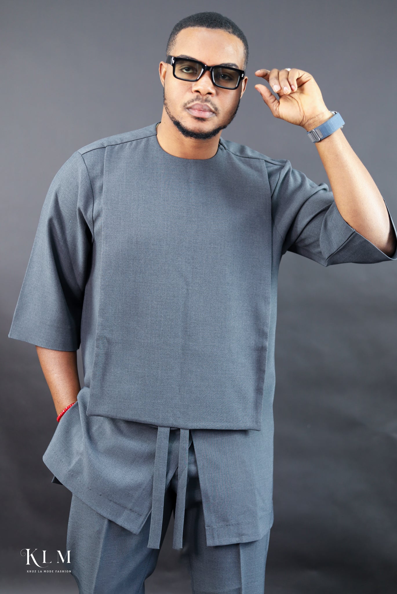 Gray Stylish African Men Kaftan Set