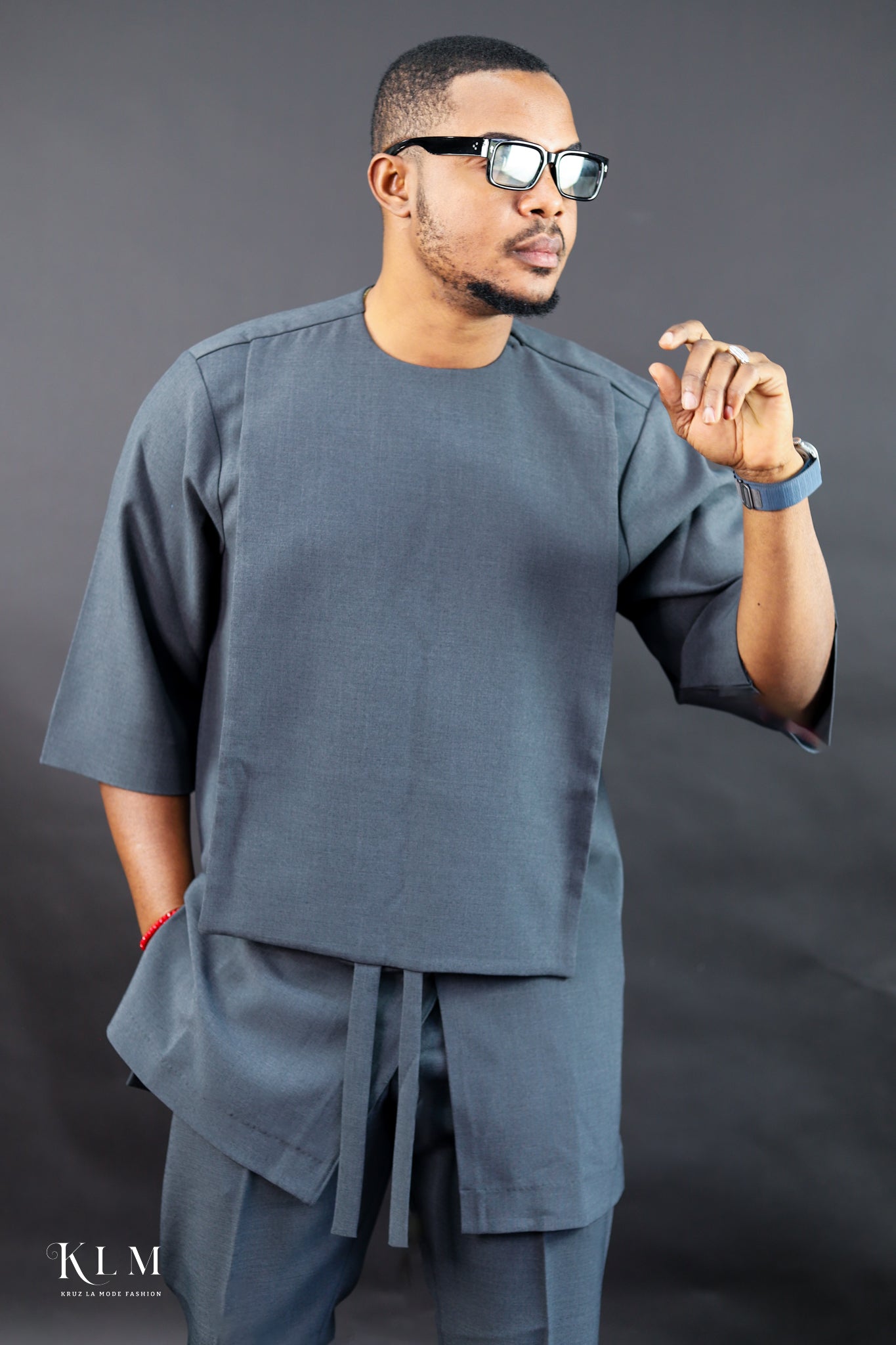 Gray Stylish African Men Kaftan Set