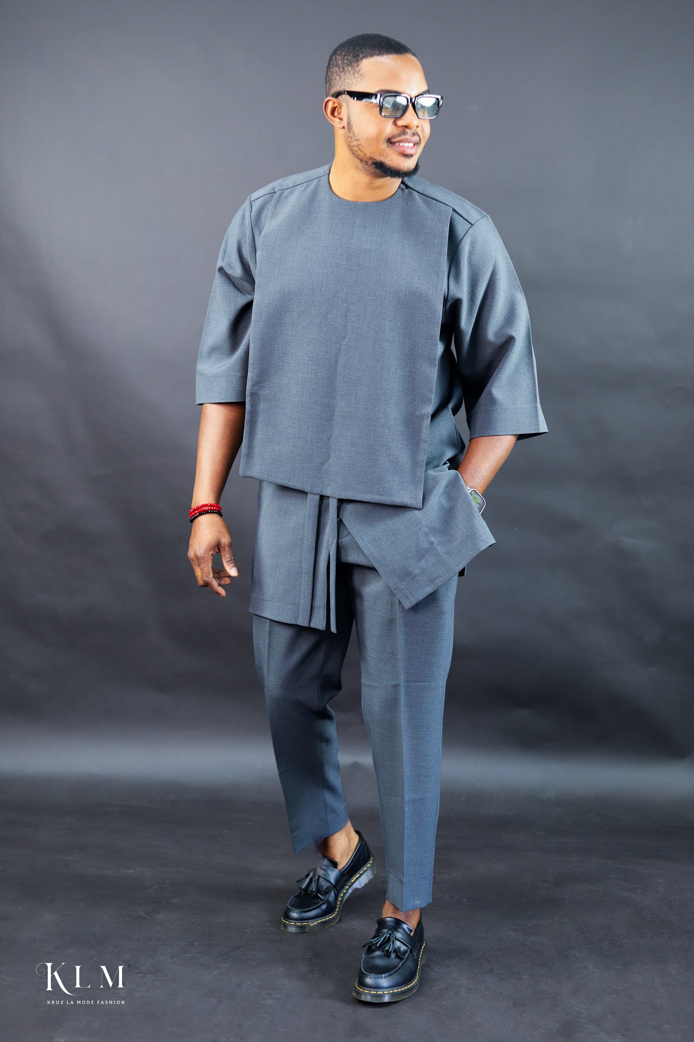 Gray Stylish African Men Kaftan Set