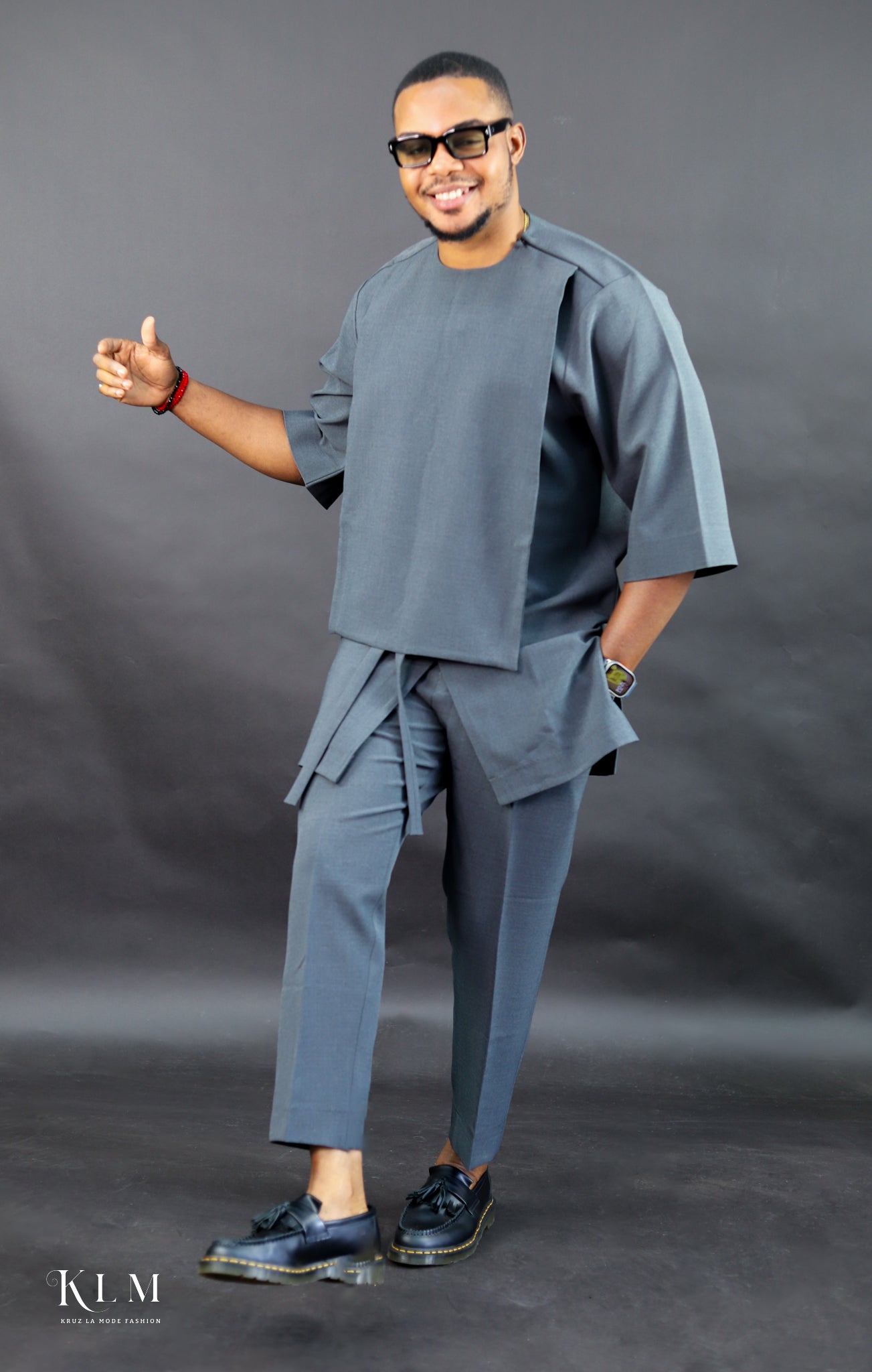Gray Stylish African Men Kaftan Set