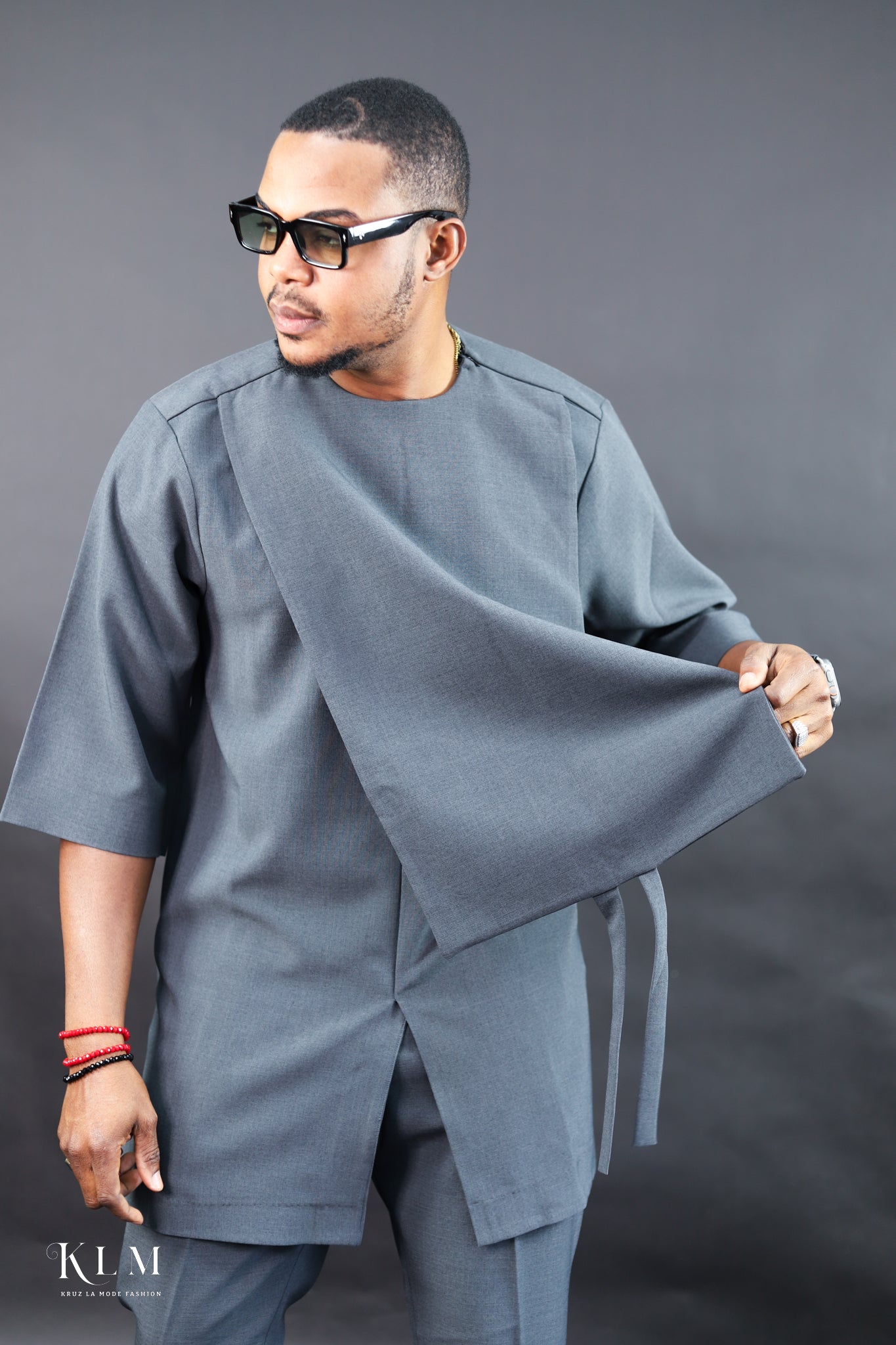 Gray Stylish African Men Kaftan Set