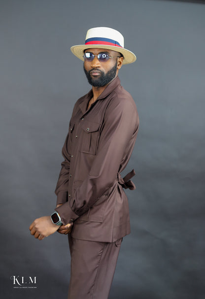 Multi Pockets Safari Jacket With Belt Set
