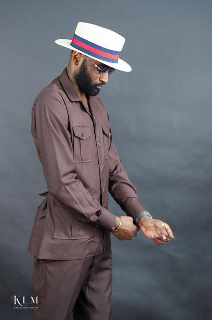 Multi Pockets Safari Jacket With Belt Set