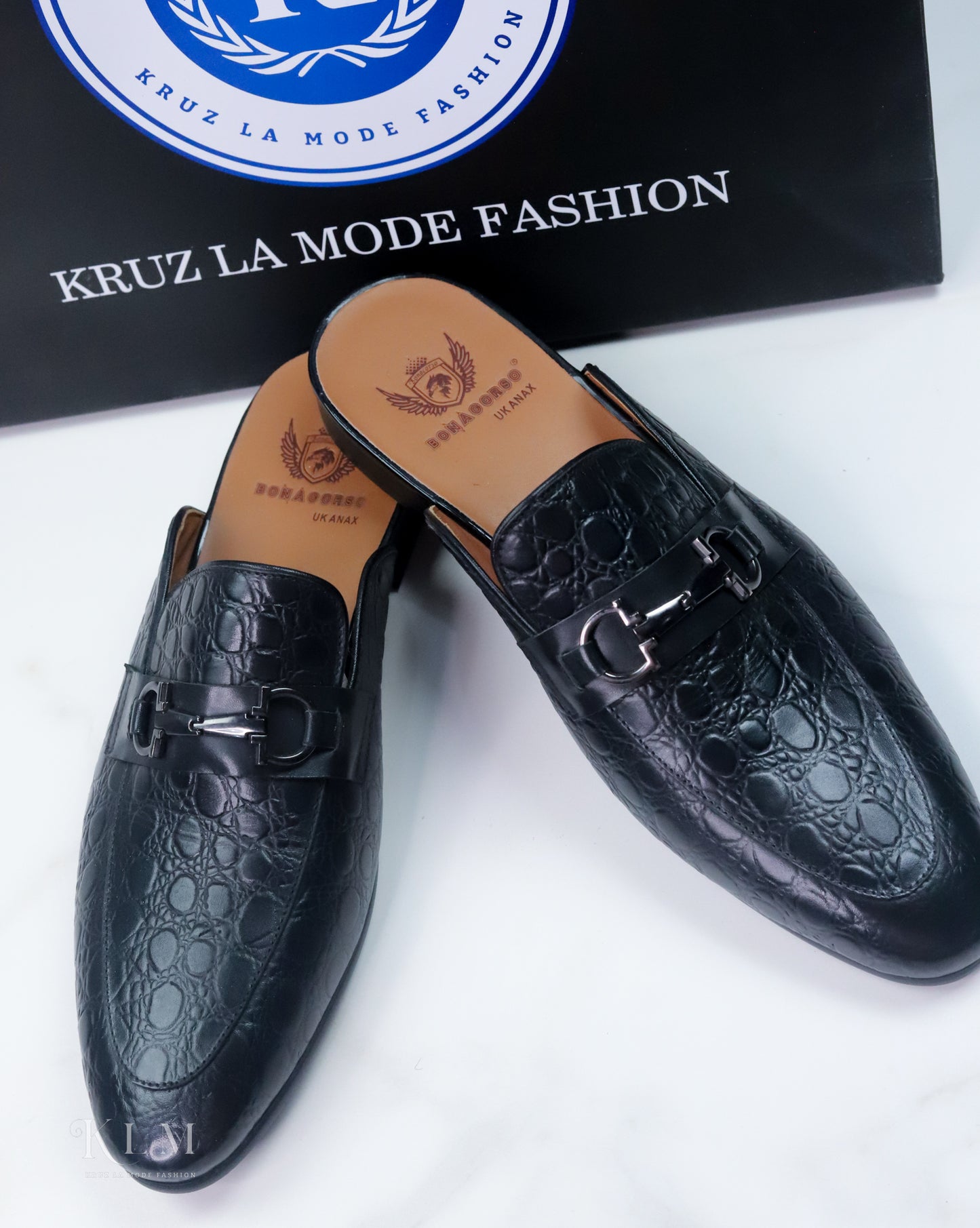 KLM Stylish Half Black Leather Shoes