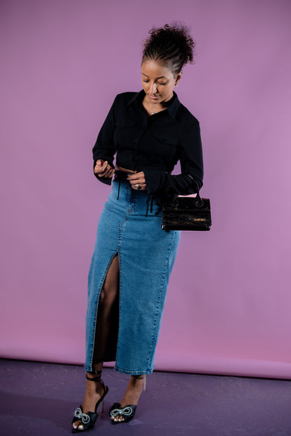Sara Demin Split Skirt