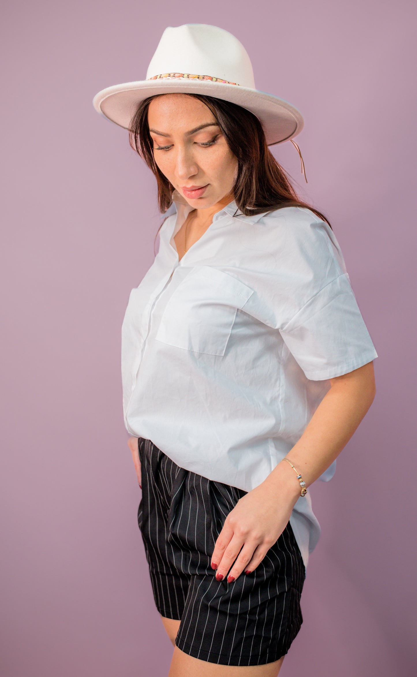 Short Black Striped Pant with White Shirt Set