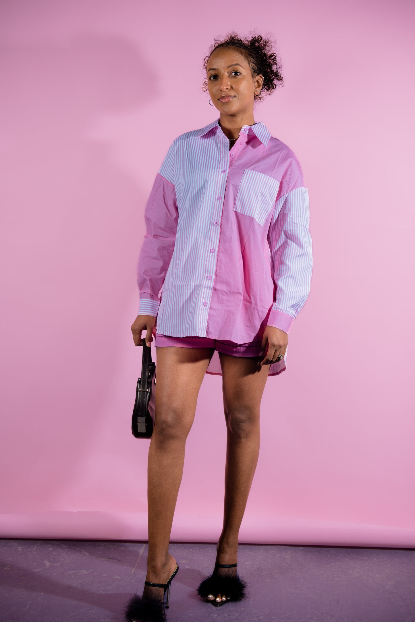 Sara Pink Stripe Collar Top