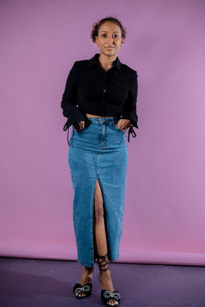 Sara Demin Split Skirt