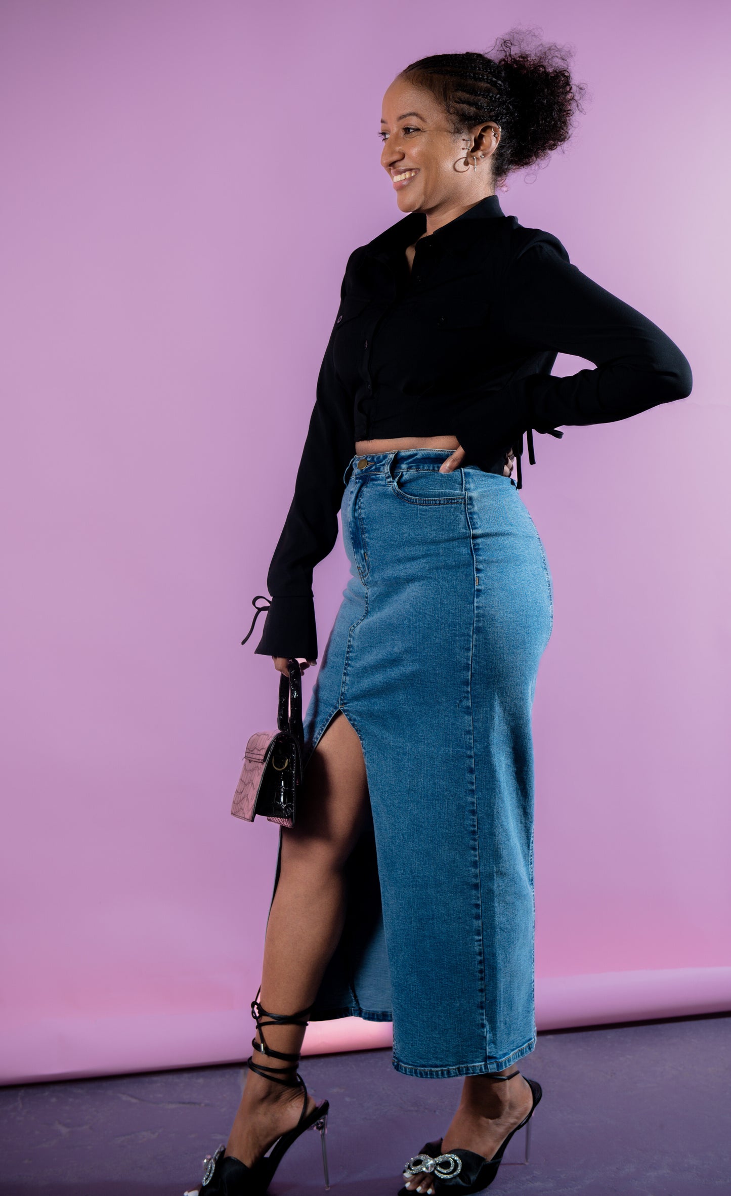 Sara Demin Split Skirt