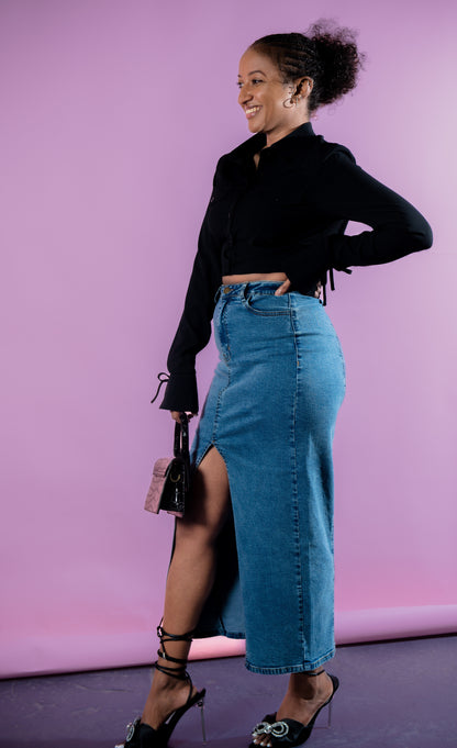 Sara Demin Split Skirt