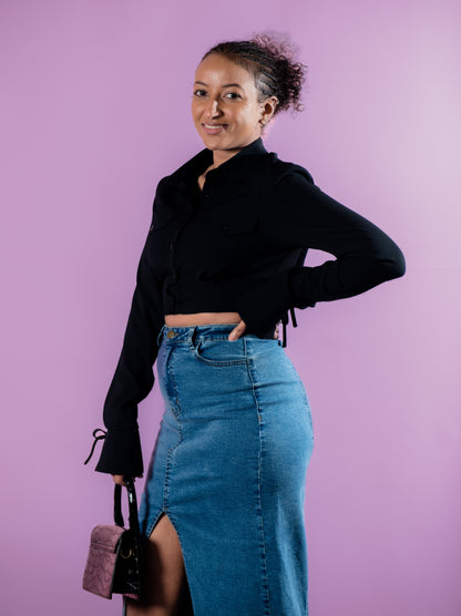 Sara Demin Split Skirt