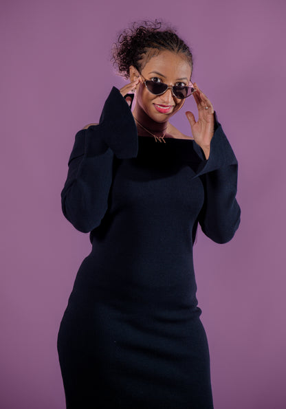 Sara Black Flounce Sleeve Dress